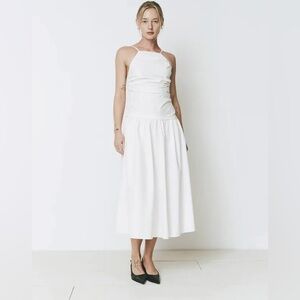 NWT RUE SOPHIE White ISABELLA RUCHED DROP WAIST DRESS Large